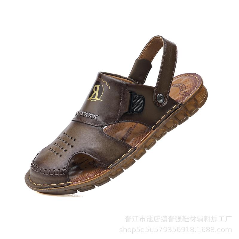 

Новые летние пляжные шлепанцы для улицы, модные сандалии из коровьей кожи первого слоя, нескользящие, дышащие, модные, универсальные шлепанцы 44 хаки