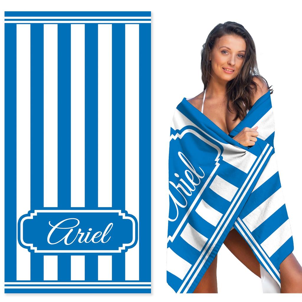 Personalized Striped Beach Towel Custom Name/Logo Oversized Microfiber Towel Summer Party Gift for Beach Swimming Bath Sports