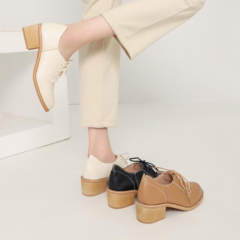 Chunky Heel Retro Leather Shoes British Style High Heel Single Shoes Casual Shoes Fashionable Versatile Women's Shoes