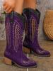 Fashion 2025 New Style Fashionable European and American Pointed-toe, Thick-heeled, High-top, Large-sized Western Cowboy Boots