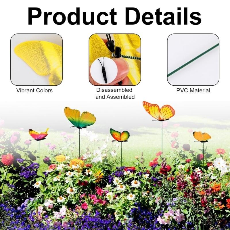 12X Lifelike 3D Butterfly Stakes for Flower Pot Indoor Outdoor Yard Garden Decor