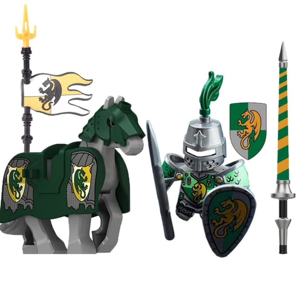 Mittelalterliche Burgsoldaten Actionfiguren Baustein Drache Anime Ritter Zubehör Kriegspferd Miliz Helm Schild Spielzeug Geschenk B15