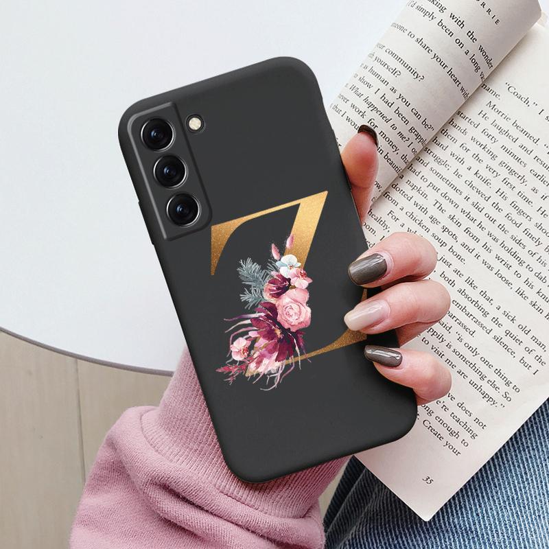 For Samsung Galaxy S22 S 22 Plus Case Flower Gold Letter A Z Soft Silicone Phone Cover For Samsung S22 Ultra Bumper S22+ Shell