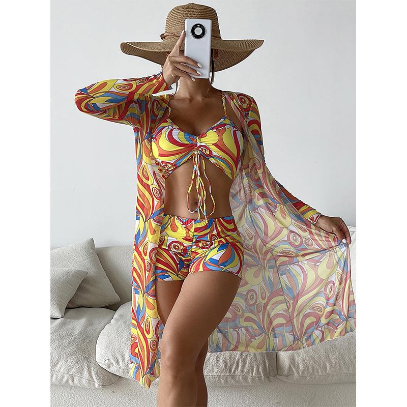 Women Swimsuit High Waist Bikini Set Three Pieces Women Sexy Long Sleeve Cover Up Swimsuit 2026 Beach Bathing Suits Swimwear
