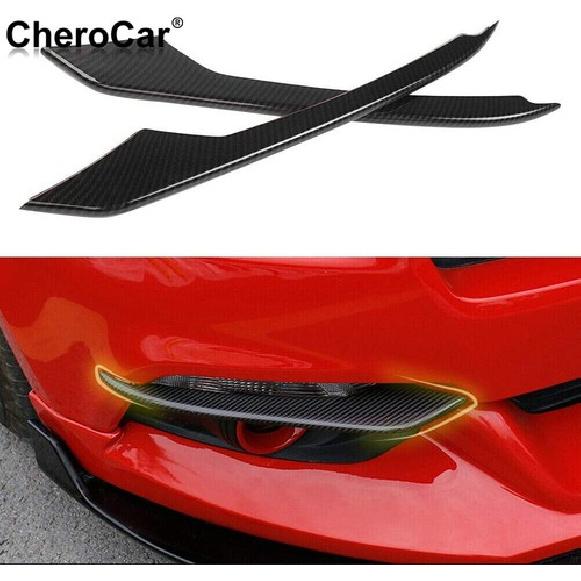 Black Carbon Fiber Front Fog Light Decor Trim for Ford Mustang 15 2016 2017 2018