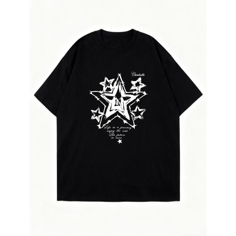 Oversized T Shirt Black Star Graphic Print With Inspirational Quote Casual Wear For Women