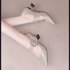 2025 Women's Chunky Heel Pointed Toe High Heels with Pearl Rhinestone Buckle