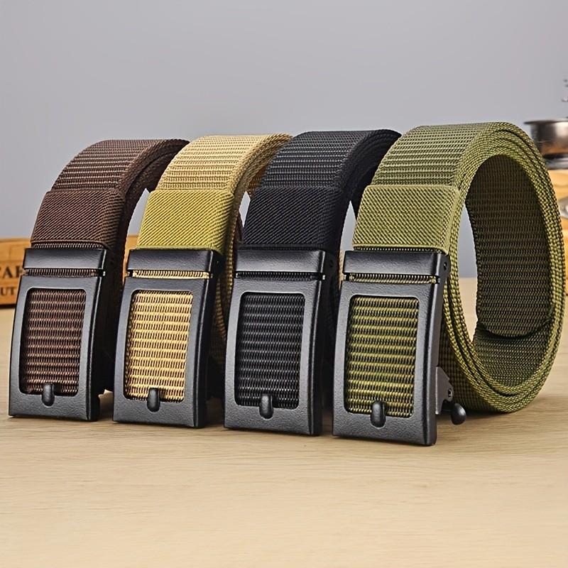 New toothless iron sheet automatic buckle nylon belt for men's outdoor leisure, breathable canvas belt, versatile pants belt