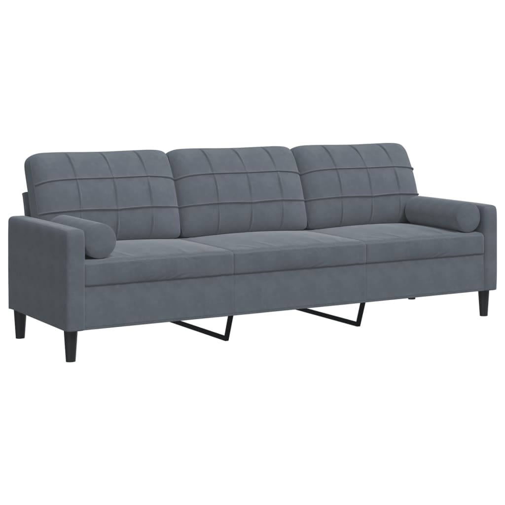 3 Seater Sofa with Decorative Cushions Dark Grey 210 cm Velvet