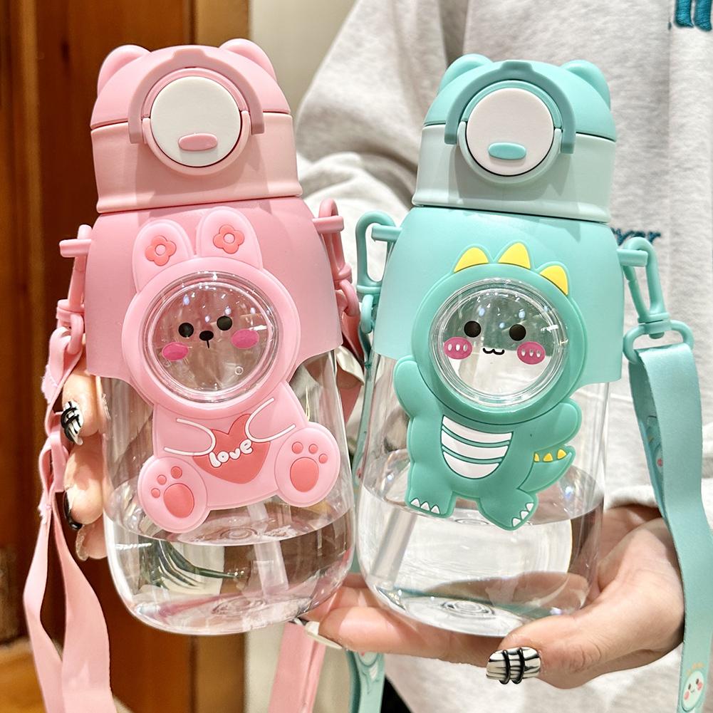 Summer Children's Plastic Straw Water Cup New Cute And High Value Cartoon Cups For Male And Female Students Portable ANTI-FALL