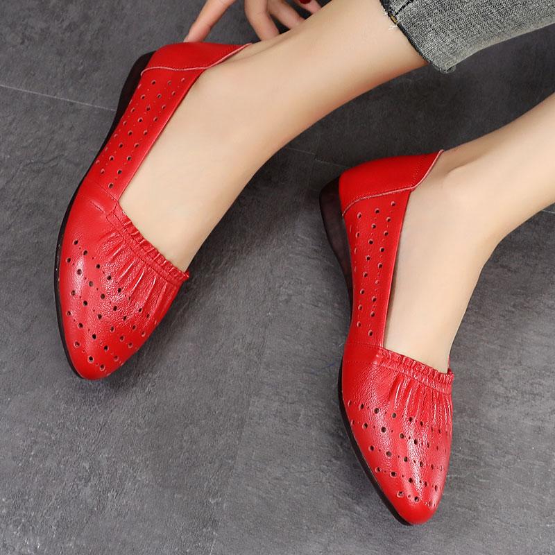 Fashion GKTINOO Women Hollow Flat Shoes Casual Loafers Female Fashion Moccasins Slip On Breathable Comfort Genuine Leather Ladies Shoes