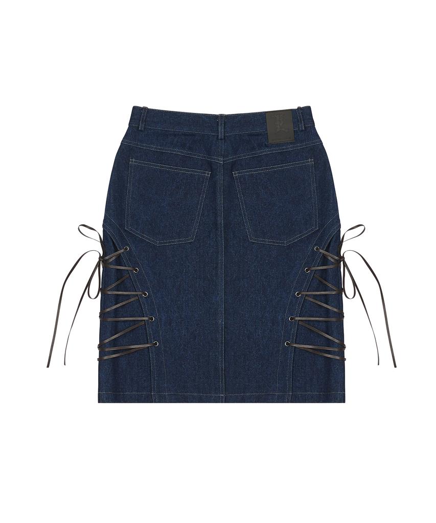 Love Is True Am Lace Up Denim Skirt(Blue)