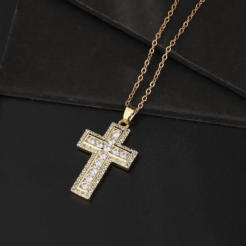 Cross necklace, zircon, European and American necklace, titanium lock chain, Instagram retro punk, personalized pendant, niche design