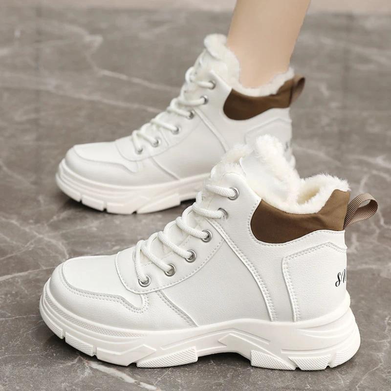Fashion Women's Ankle Boots Warm Comfortable Women Boots Outdoors Non-Slip Cotton Shoes High Top Lace-up Women Platform Sneakers