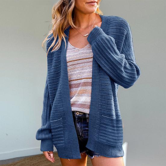 

Вязаный кардиган с длинными рукавами и двумя карманами KOKKO, осень-зима, повседневная однотонная вязаная верхняя одежда средней длины XL розовый