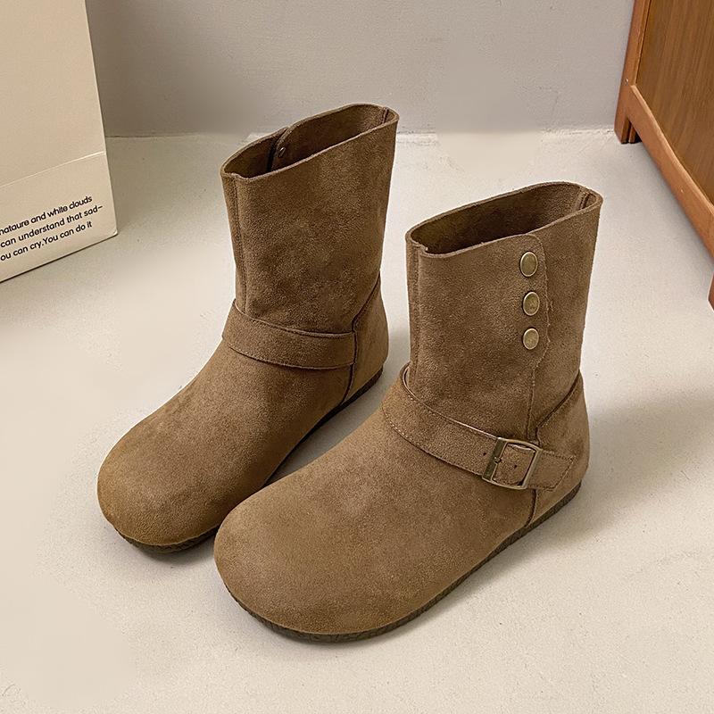 

Inner heightening fashion boots short boots women s Mori series 2025 niche heightening new boots Birkenstock velvet early autumn retro thick sole 34