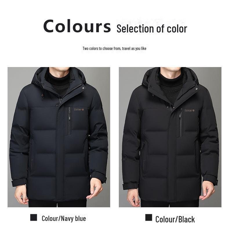 Men's 2024 Winter Dad's Mid-Length Thickened White Duck Down Jacket for Middle-Aged and Elderly