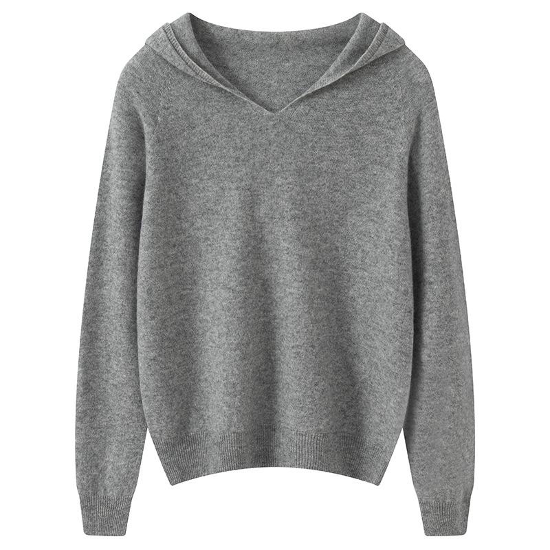 Lekasha Women's 100% Pure Cashmere Pullover Hoodie - Long Sleeve Knitted Sweater for Autumn & Winter