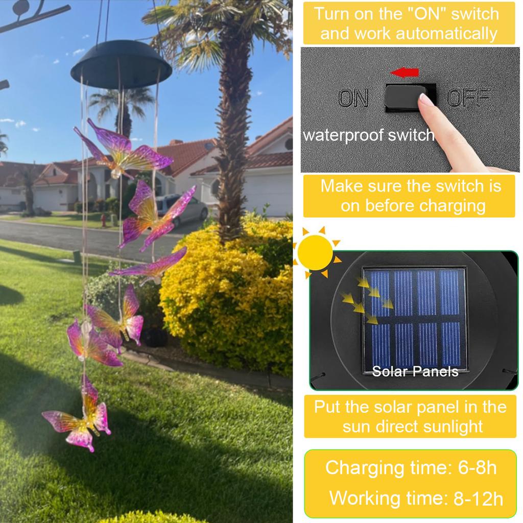 Solar Wind Chime Lamp LED Hummingbird Hanging Lamp Butterfly Lamp Outdoor Decorative Lamp Festival Atmosphere Landscape Lamp