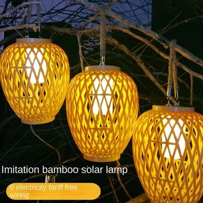 Açık Hava Güneş Taklit Rattan Fener Avlu Balkon Bahçe Dekorasyonu Mum Işıkları Yaratıcı Atmosfer Bambu Avize