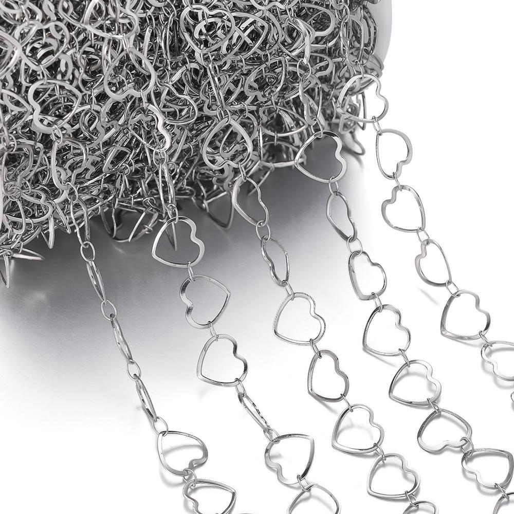 1Meter Stainless Steel Never Fade Hollow Heart Chains Link Handmade DIY Necklace Bracelet Anklets Jewelry Making Supplies