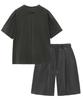 MOZMOZ [Set] Back Slit Pigment Short Sleeve + Pigment Wide Single-Pleat Shorts Set-Up