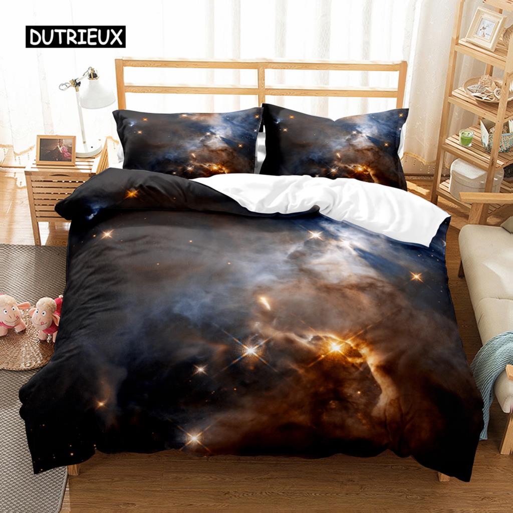 Hubble Image King Queen Duvet Cover Vast Starry Sky Bedding Set Bright Universe Landscape Quilt Cover Polyester Comforter Cover