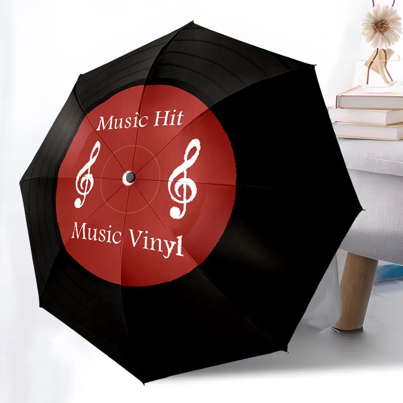 1PC Retro Records Folding Umbrella Fashion Auto-Open Design 8 Iron Ribs Plastic Handle Foldable Sunshade Perfect Christmas Gifts