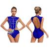 Womens Gymnastics Leotard Sleeveless Cutout Back Design Shiny Rhinestones Metallic Sequins Figure Skating Bodysuit