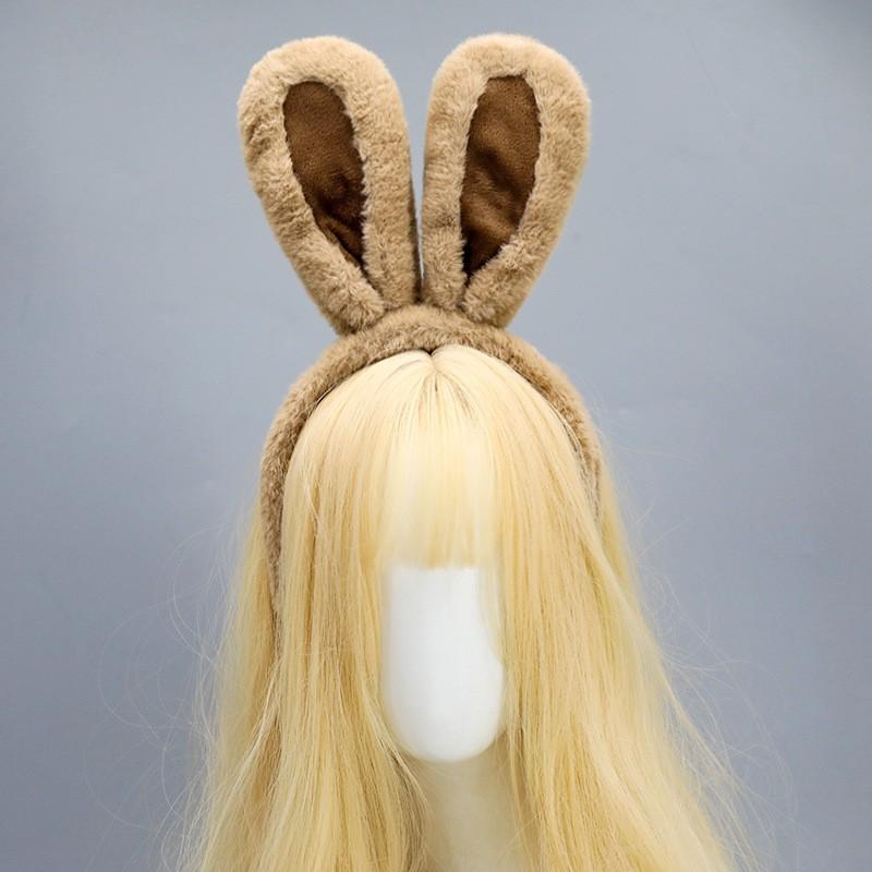 Plush Rabbit Ear Headband Adults Lolita Cosplay Accessory Soft Furry Ears Hairband In Pastel Neutral Tones