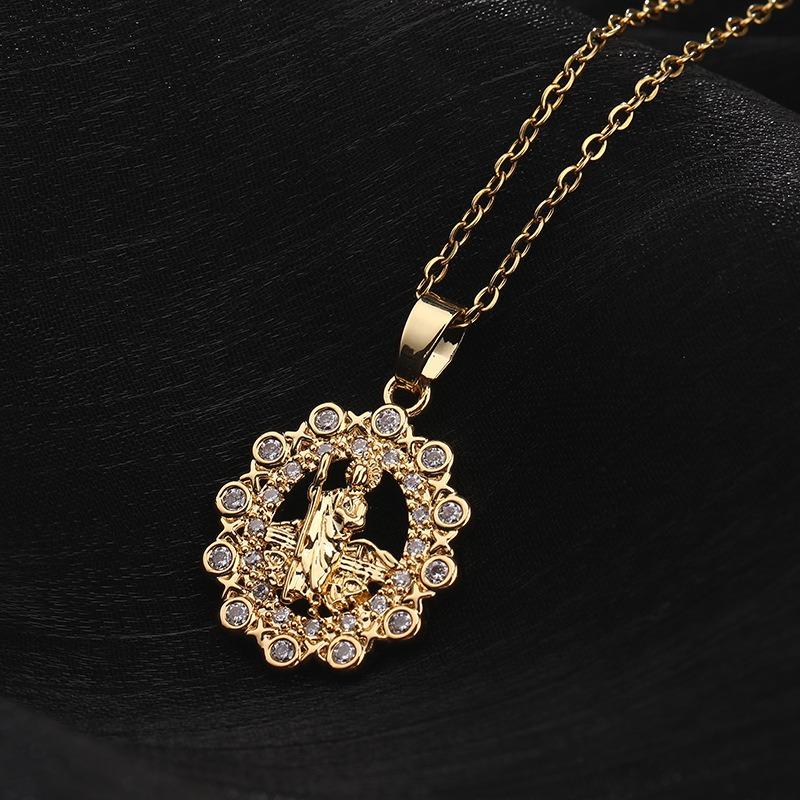 European and American Fashion Micro inlaid Color Zircon Pendant Women's Jewelry Virgin Mary Necklace