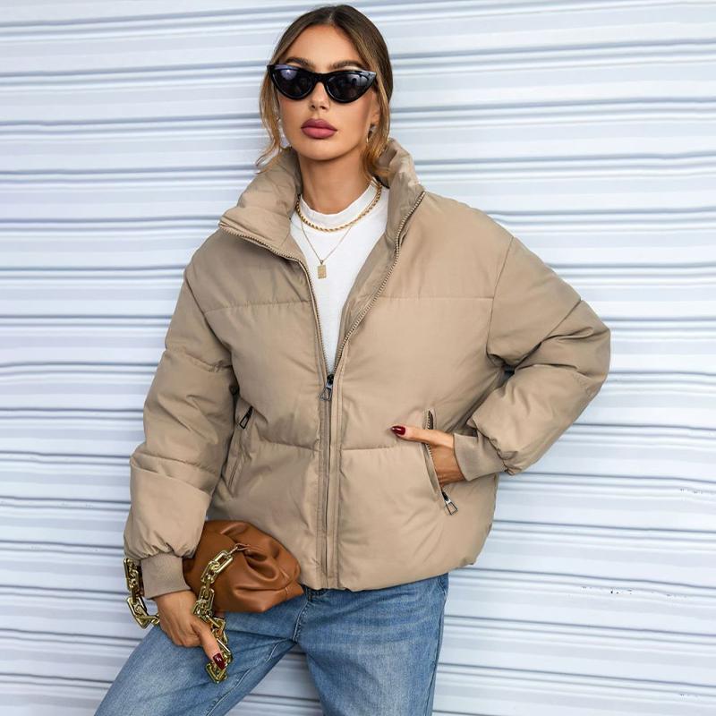 

Женская стеганая куртка с длинным рукавом, укороченная, на молнии, мешковатая, короткая, с карманами L хаки