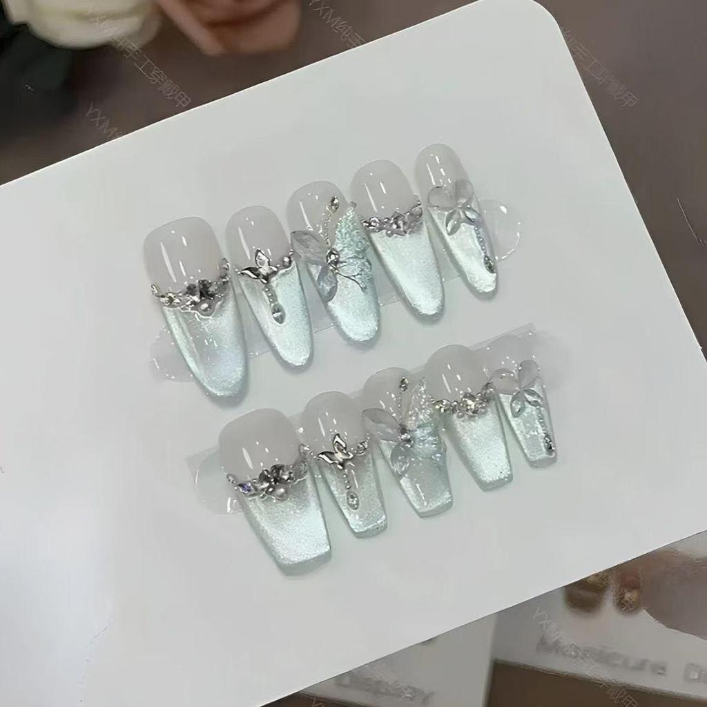 Handcrafted Spring & Summer Cat's Eye Bow Diamond Nail Art - Elegant Fairy Style Luxury Stickers.