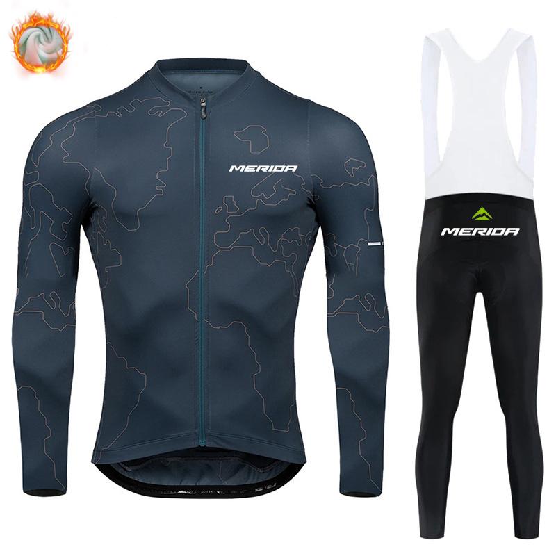Merida Bike Team 2026 Winter Long Sleeves Cycling Clothing Men's Thermal Fleece Cycling Jersey Set Moutain Road Bike Uniform