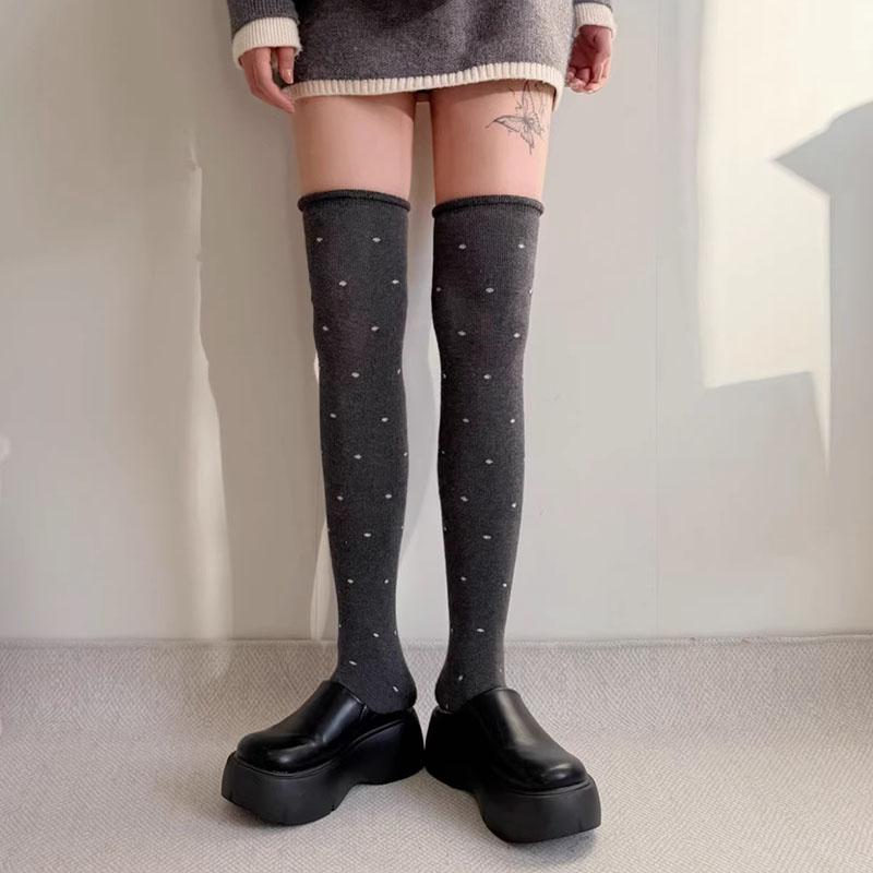 Wave Dot Over Knee Socks Sweet Warm Winter Pile Up Long Socks Tight Mouth No Slipping Cotton Socks Women Stockings 2026 New