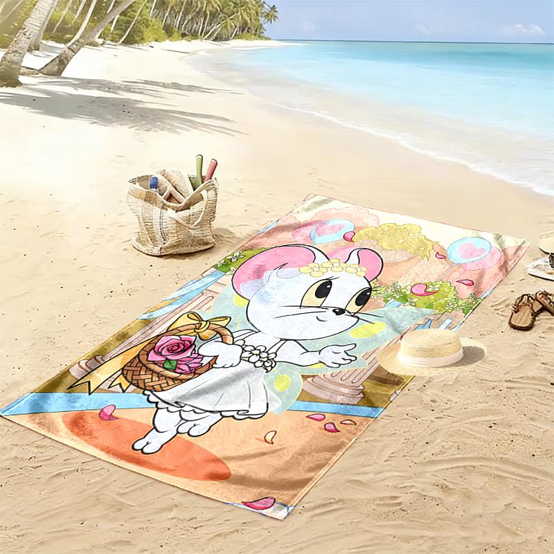 Classic Cartoon Duo: Tom Jerry beach towel Portable for travel beach Outdoor pool towel swim seaside beach printing Comfort Outdoor picnic beach mat