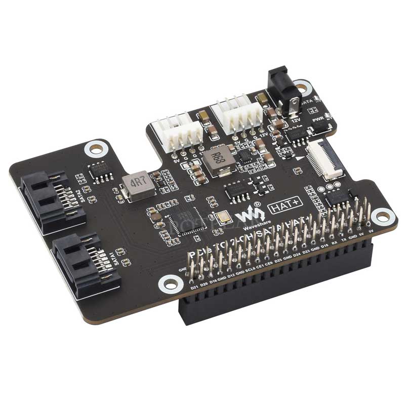 Raspberry Pi 5 PCIe to SATA Expansion Board with EEPROM HAT+ Waveshare PCIe TO 2-CH SATA HAT+