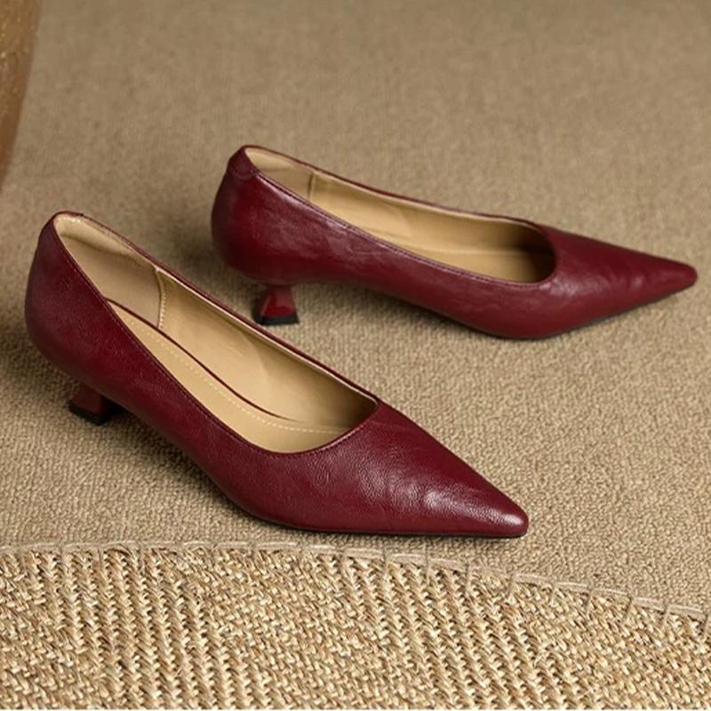 Spitze Zehen Damen Mittelhohe Absätze Schuhe Flache Sexy Schuhe Kleid Luxus Damen Pumps 2025 Herbst Designer Elegant Damen Schuhe