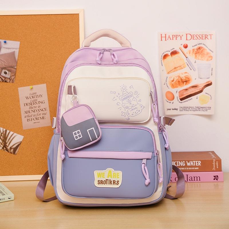 High Value, Fresh and Sweet Backpack, Junior High School Students Contrasting Color Splicing Large-capacity Backpack