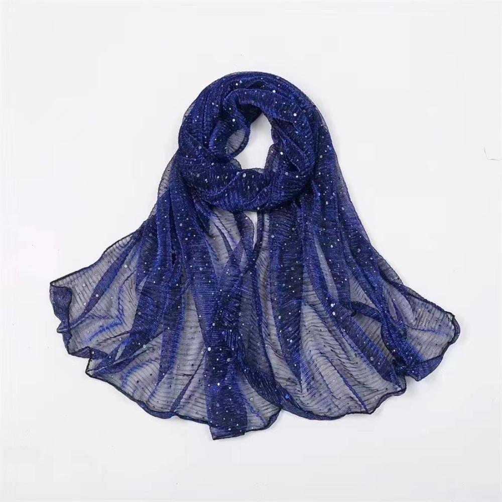 Elegant 155×70cm Sequin Scarf Thin Transparent Breathable Hijab Lightweight Twinkling Sequins Hijab Shawl for Women