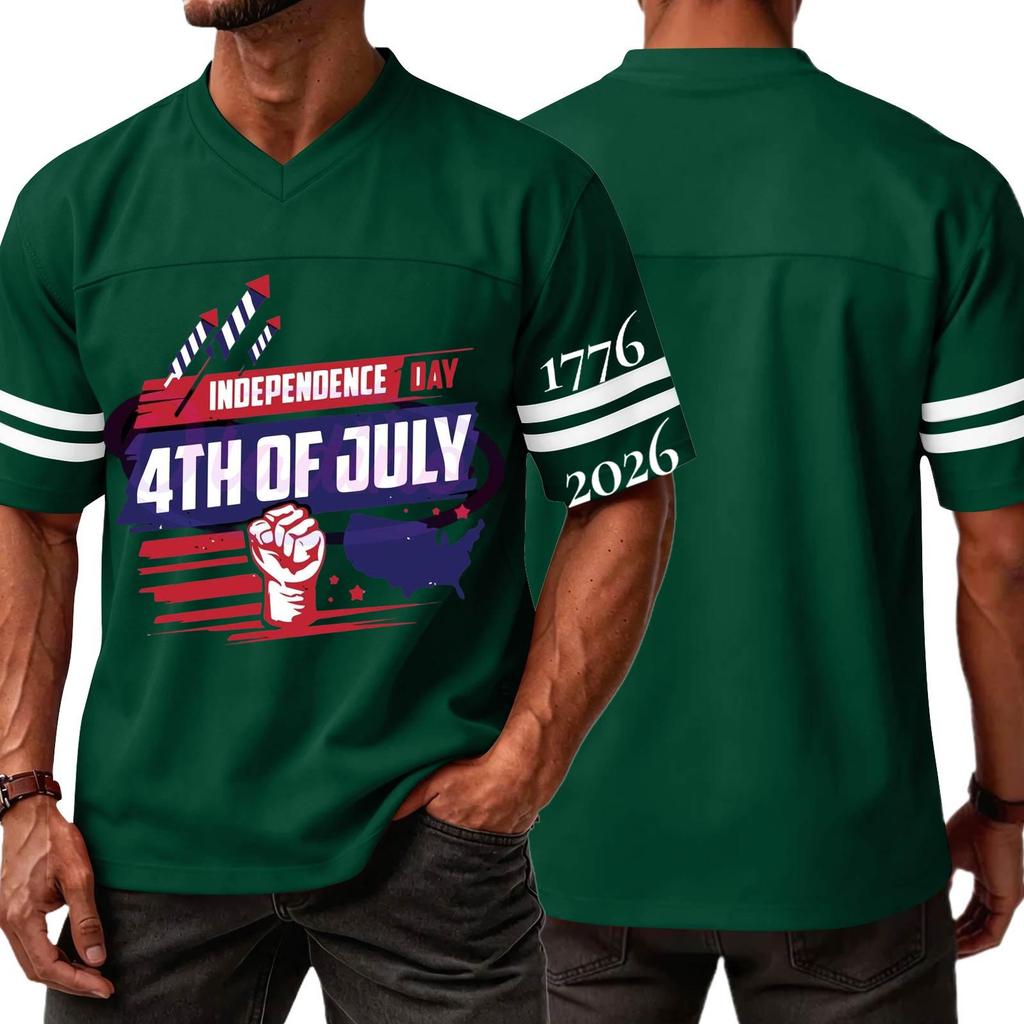 Men's Casual V Neck Short Sleeve Athletic Shirt Independence Day Graphic Print 4th of July Sports Tee Top Lightweight Breathable