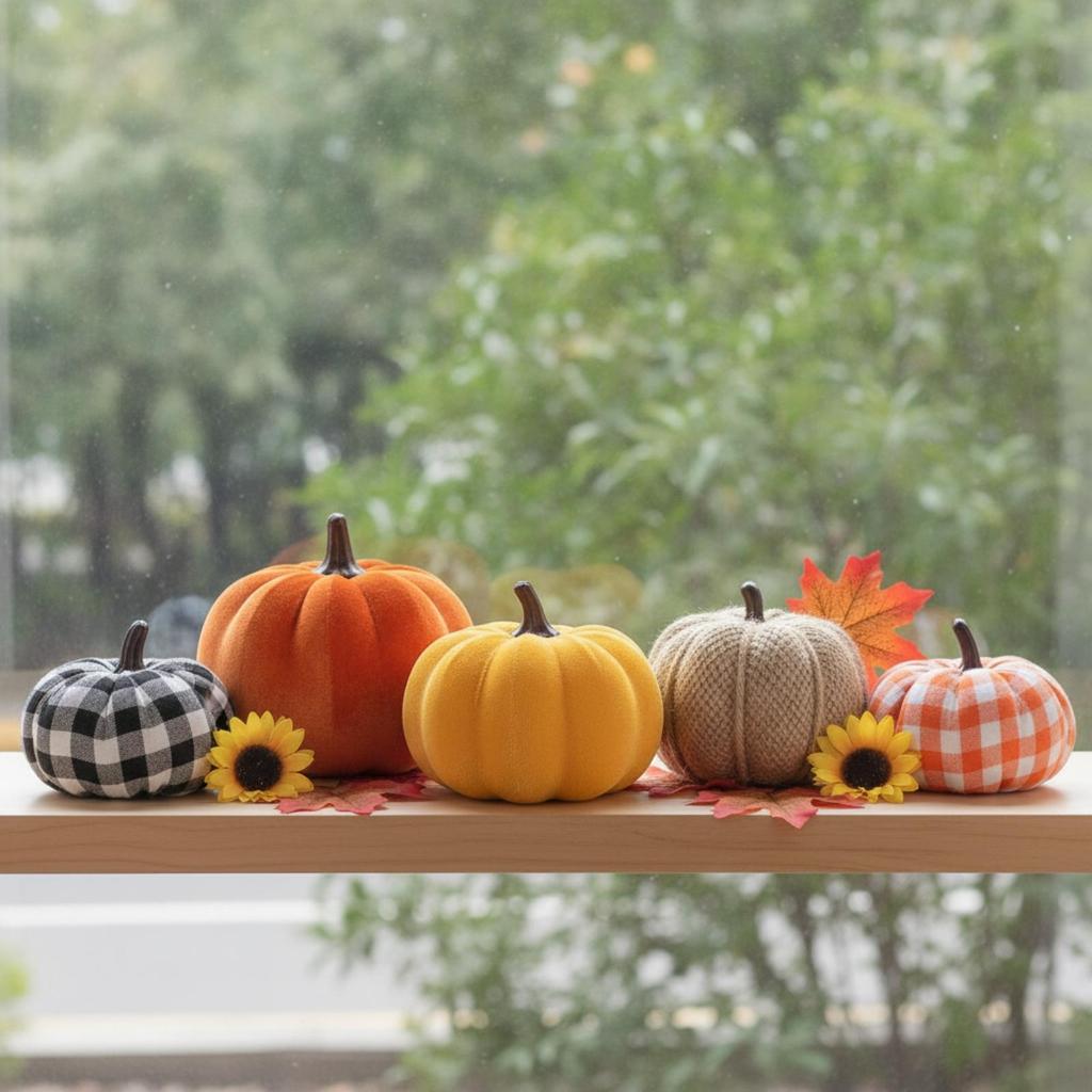 5 Stück Kürbisse mit Stofffüllung Weiche Dekorationen für Thanksgiving, Tischdekorationen,