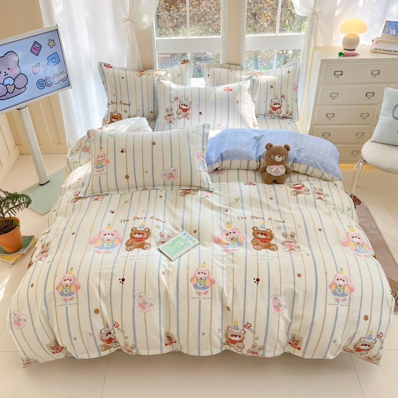 100% Cotton Bed Four-piece Set Skin-friendly Breathable Quilt Cover Bed Sheet Pillowcase Set Pastoral Small Flower