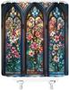Abstract Stained Glass Shower Curtain Vintage Arched Window Boho Plant Pink Flower Leaves Royal Style Bathroom Decor Curtains