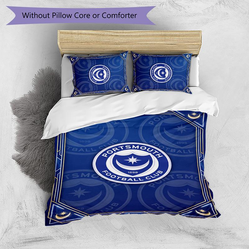 Portsmouth FC Printed 3PCS Bedding Set Breathable Duvet Cover with Pillowcases Decorative Bed Linen for Bedroom Home