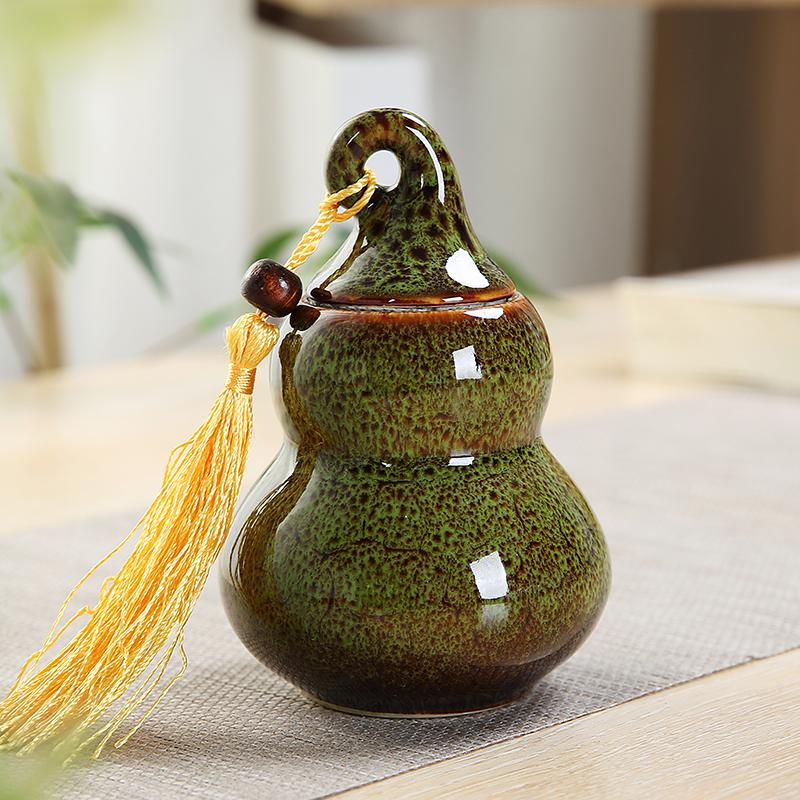 Ceramic Gourd Model Tea Can Portable Sealed Jar Travel Tea Caddy Storage Spice Tea Boxes Candy Storage Tank Home Decorations 5.5x8cm