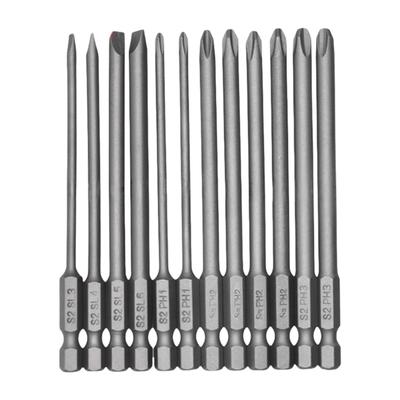 12pcs Alloys Steel Slotted and Crosses Head Screwdriver Bit Set for Power Tool with Sandblasted Finish and Various Size
