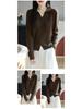 2025 Spring Women's Loose Lapel Pure Wool Cable Knit Sweater
