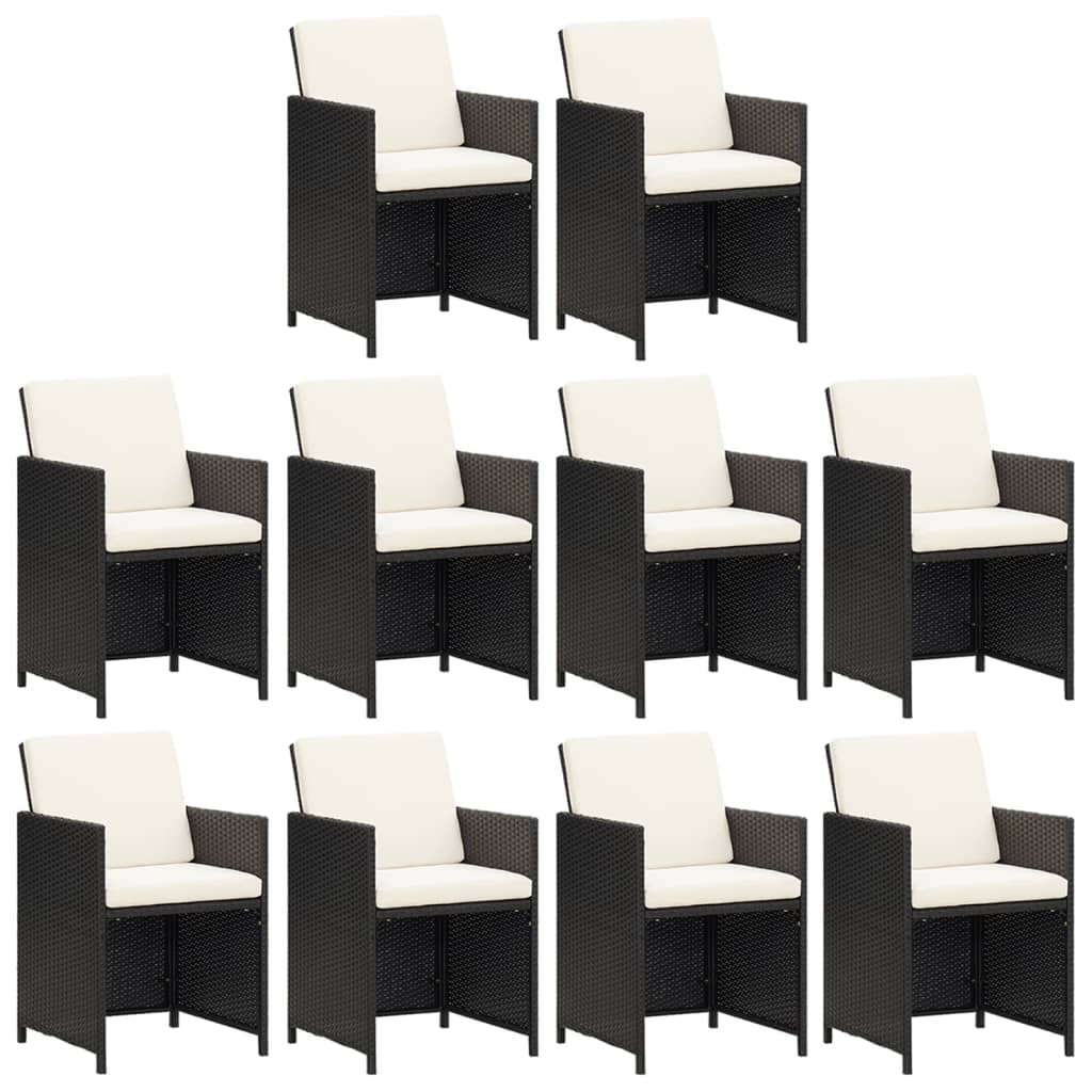 Vidaxl 11-Cz. Garden Furniture Set With Cushions, Poly Rattan, Black