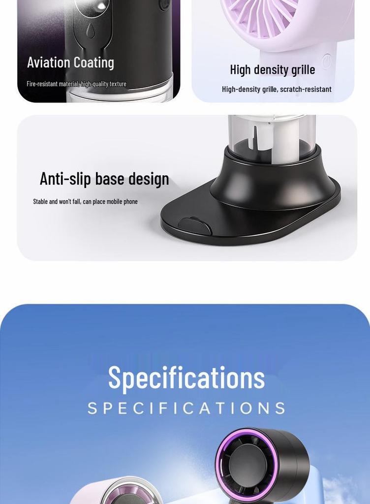 Portable Rechargeable Mini Fan: High-Speed, Long-Lasting Desktop & Handheld Humidifying Spray for Summer Cooling